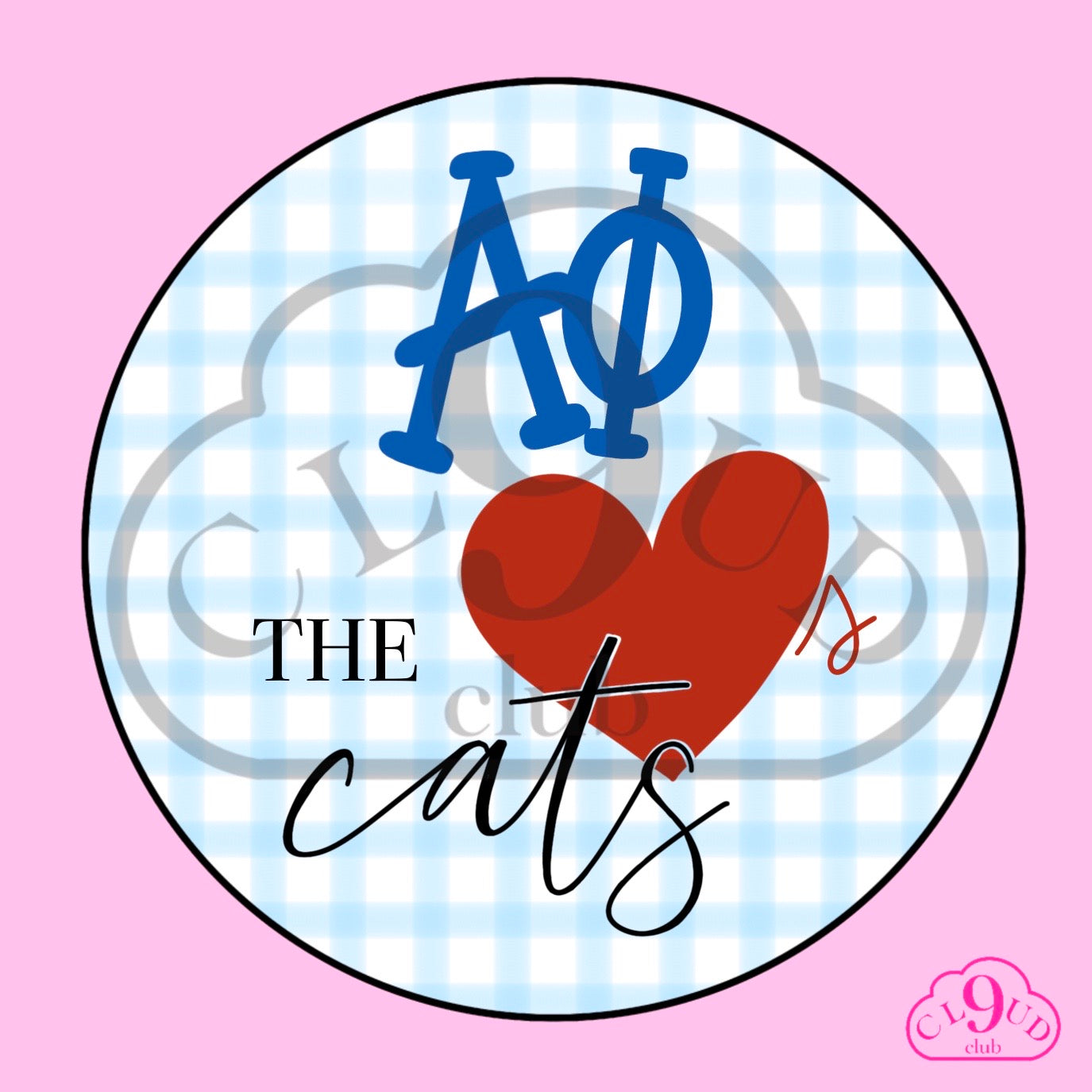 ΑΦ loves the cats gingham button