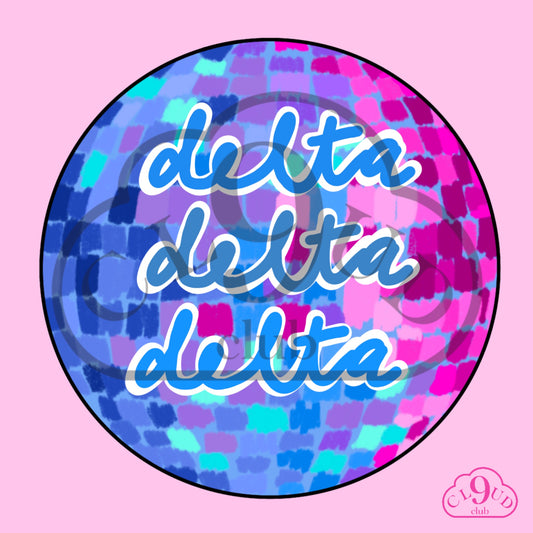 delta delta delta disco button